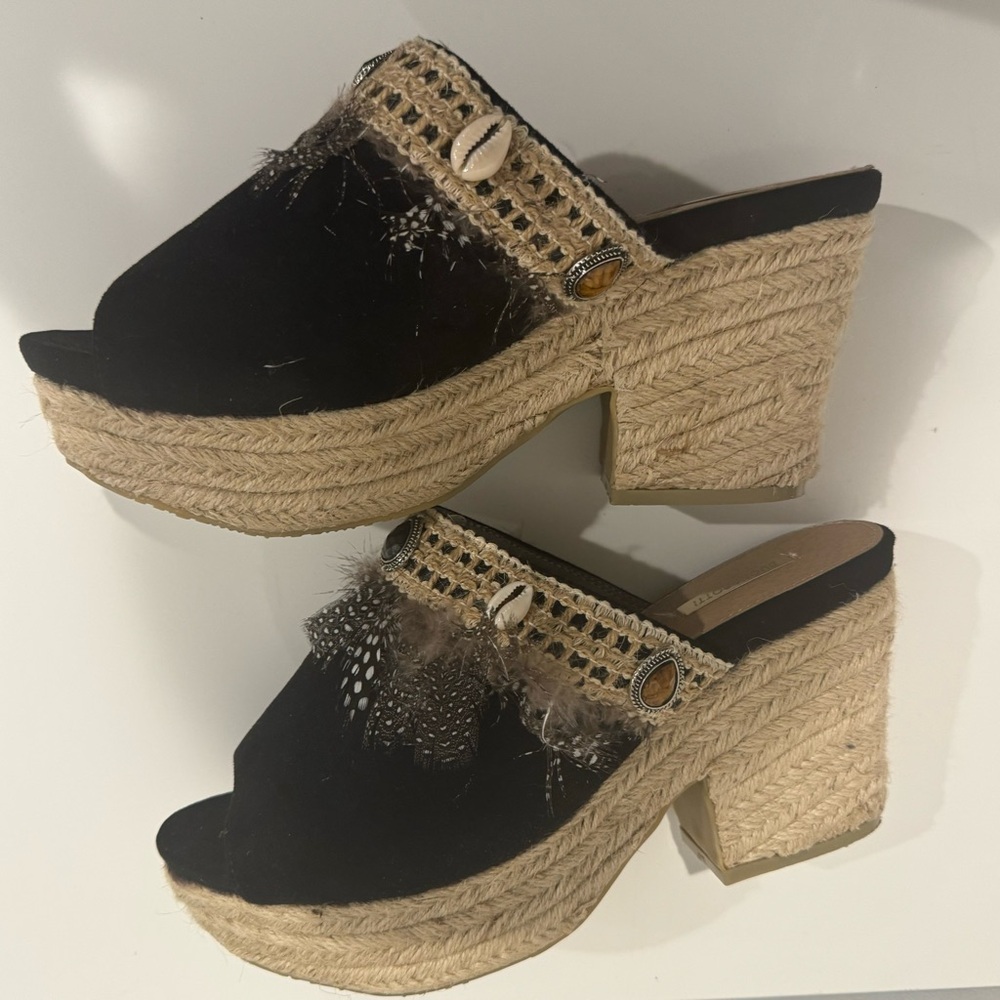 2/$20 Buonarotti Espadrille Mules with feathers, beads, and shells. - Picture 8 of 11